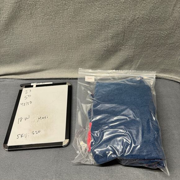 Vintage Maxi Dress Womens 18 W Blue Red Denim Pullover High Side Slits CST Sport - Picture 8 of 8